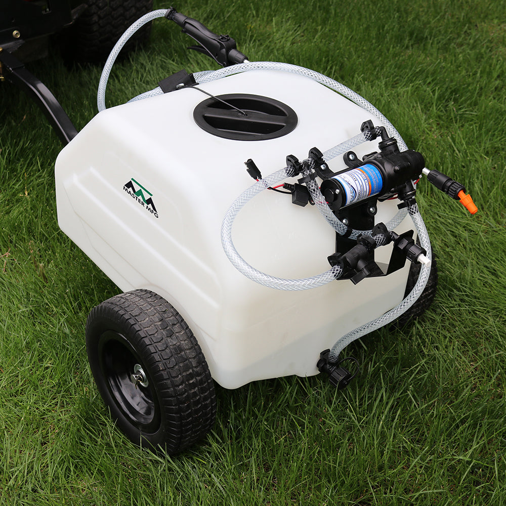 pull behind sprayer garden tractor Master MFG 12 Gallon Lawn Trailer Broadcast Sprayer, 84 Swath