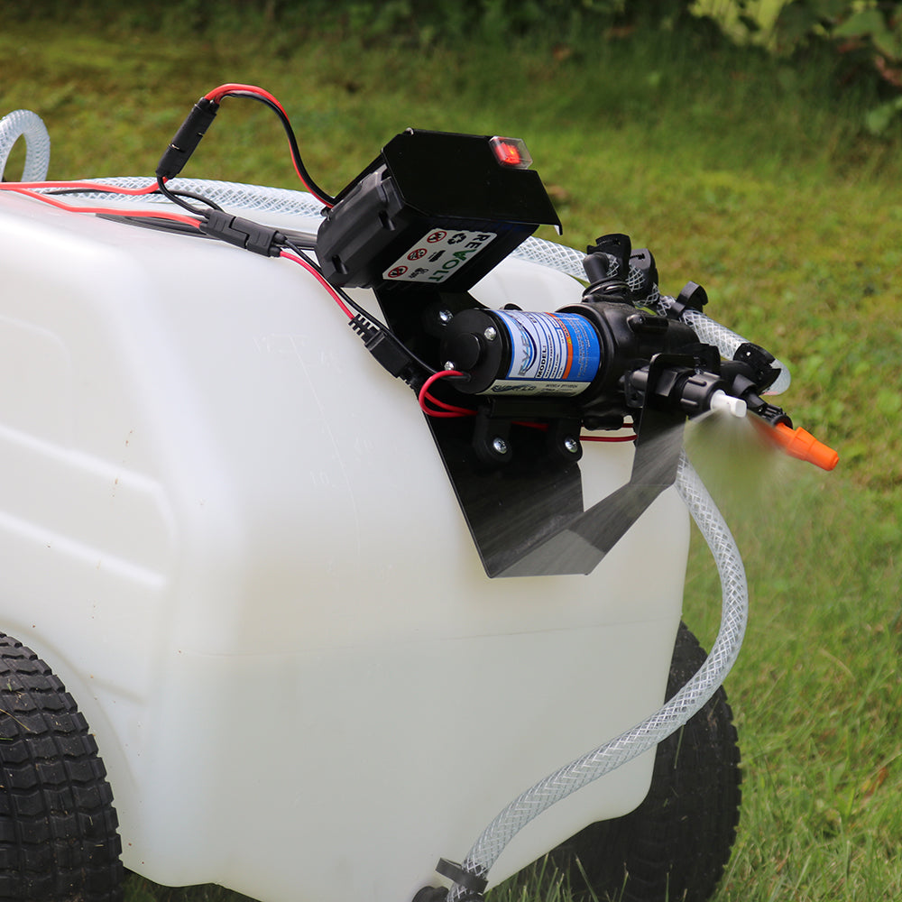 lawn & garden sprayers pull behind sprayer Master Manufacturing SL6-46-012Q-RM Revolt Lithium-Ion Series 12 Gallon Trailer Broadcast Sprayer-1.1GPM, White